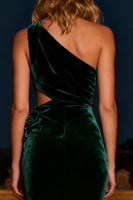 Load image into Gallery viewer, Dark Green Velvet Long Mermaid Holiday Party Dress with 3D Flower