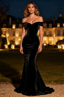 Load image into Gallery viewer, Black Velvet Mermaid Long Corset Holiday Party Dress