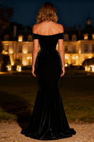 Load image into Gallery viewer, Black Velvet Mermaid Long Corset Holiday Party Dress