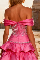 Load image into Gallery viewer, Sparkly Bright Pink Beaded Ruffled Long Prom Dress