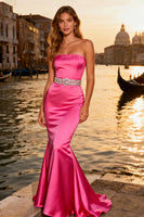 Load image into Gallery viewer, Sparkly Bright Pink Strapless Mermaid Long Prom Dress