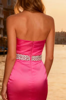 Load image into Gallery viewer, Sparkly Bright Pink Strapless Mermaid Long Prom Dress