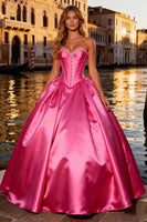 Load image into Gallery viewer, Sparkly Bright Pink Sweetheart Ball Gown Long Corset Prom Dress