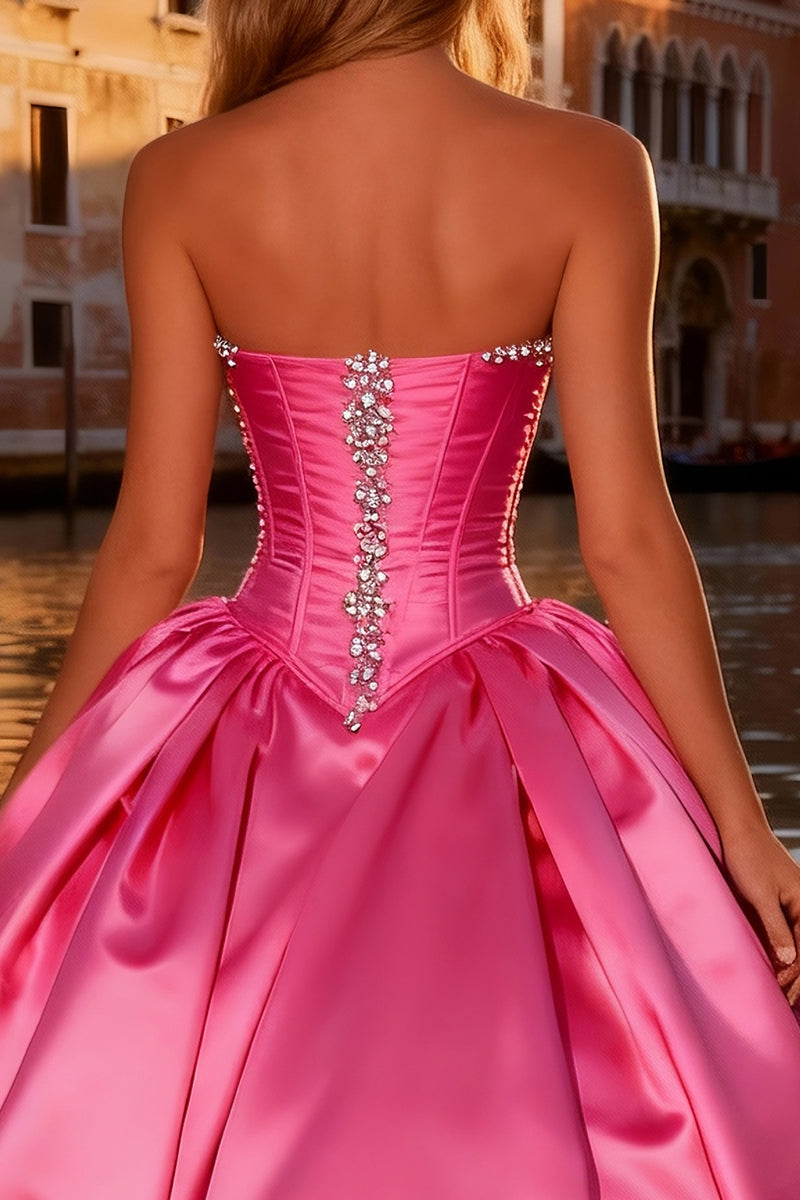 Load image into Gallery viewer, Sparkly Bright Pink Sweetheart Ball Gown Long Corset Prom Dress