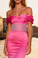 Load image into Gallery viewer, Sparkly Bright Pink Mermaid Ruffled Long Prom Dress