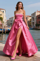 Load image into Gallery viewer, Bright Pink Strapless Pearls Long Prom Dress with Slit