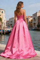 Load image into Gallery viewer, Bright Pink Strapless Pearls Long Prom Dress with Slit