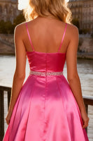 Load image into Gallery viewer, Sparkly Bright Pink Spaghetti Straps A Line Long Prom Dress