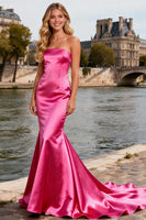 Load image into Gallery viewer, Bright Pink Satin Mermaid Long Prom Dress