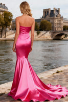 Load image into Gallery viewer, Bright Pink Satin Mermaid Long Prom Dress