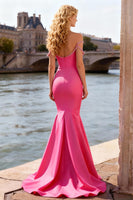 Load image into Gallery viewer, Sparkly Bright Pink Mermaid Off the Shoulder Long Corset Prom Dress