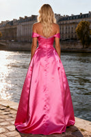 Load image into Gallery viewer, Sparkly Bright Pink Off the Shoulder A Line Long Prom Dress