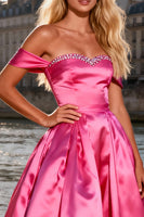 Load image into Gallery viewer, Sparkly Bright Pink Off the Shoulder A Line Long Prom Dress