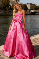 Load image into Gallery viewer, Sparkly Bright Pink Strapless Long Prom Dress with Bow