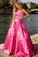 Load image into Gallery viewer, Sparkly Bright Pink Thick Straps A Line Long Prom Dress