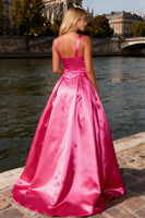 Load image into Gallery viewer, Sparkly Bright Pink Thick Straps A Line Long Prom Dress