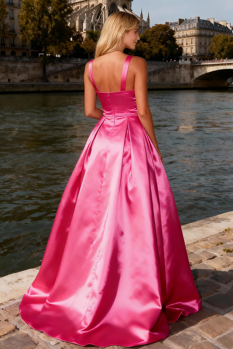 Load image into Gallery viewer, Sparkly Bright Pink Thick Straps A Line Long Prom Dress
