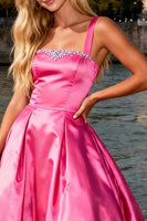 Load image into Gallery viewer, Sparkly Bright Pink Thick Straps A Line Long Prom Dress