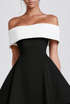 Black and White Off the Shoulder A-Line Short Cocktail Dress