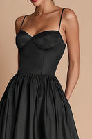 Load image into Gallery viewer, Black Satin A-Line Corset Long Black Tie Dress