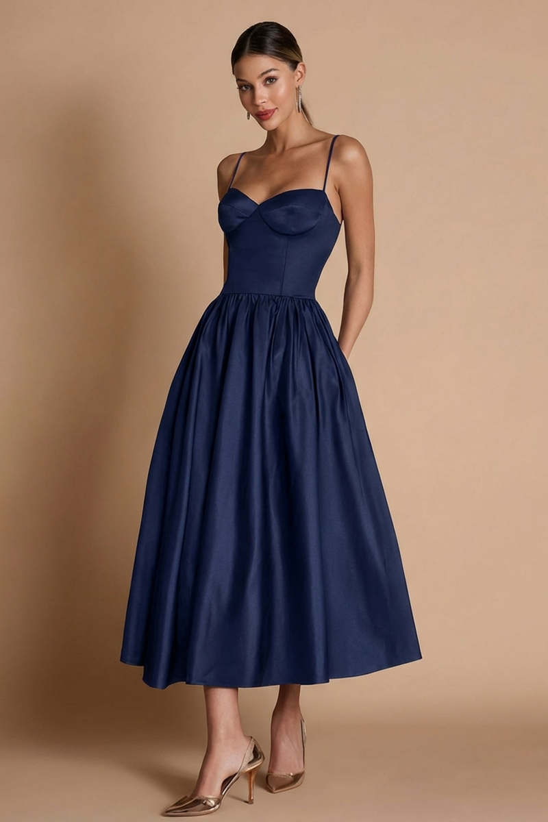 Load image into Gallery viewer, Black Satin A-Line Corset Long Black Tie Dress