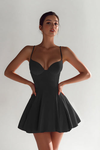 Black Spaghetti Straps A Line Short Cocktail Dress