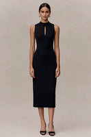 Load image into Gallery viewer, Black High Neck Bodycon Midi Cocktail Dress with Keyhole