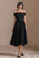 Load image into Gallery viewer, Black Pleated A-Line Midi Black Tie Dress