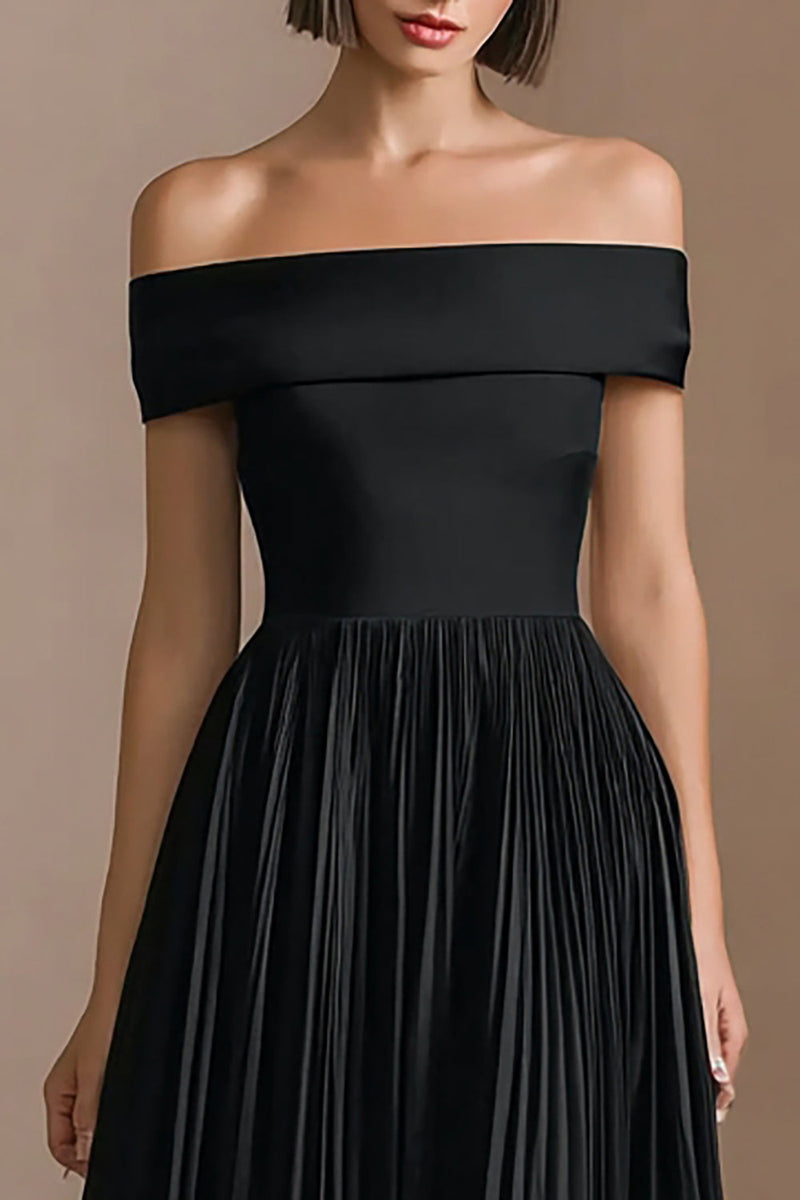 Load image into Gallery viewer, Black Pleated A-Line Midi Black Tie Dress