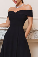 Load image into Gallery viewer, Black Off the Shoulder A-Line Midi Black Tie Dress
