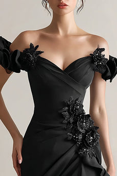 Sparkly Black Ruffled Sheath Formal Dress with Slit