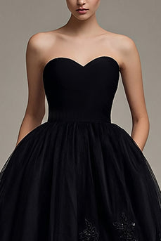 Sparkly Princess Black Tulle Appliqued Long Formal Dress