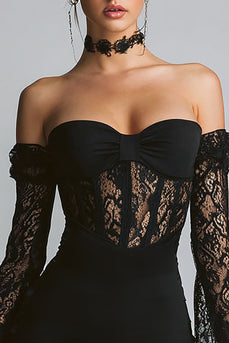 Black Off the Shoulder Bodycon Corset Short Cocktail Dress with Lace
