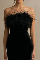 Load image into Gallery viewer, Black Strapless Long Velvet Holiday Party Dress with Feathers