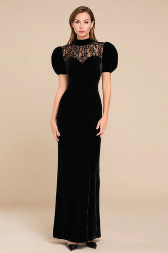 Black Velvet Long Mermaid Holiday Party Dress