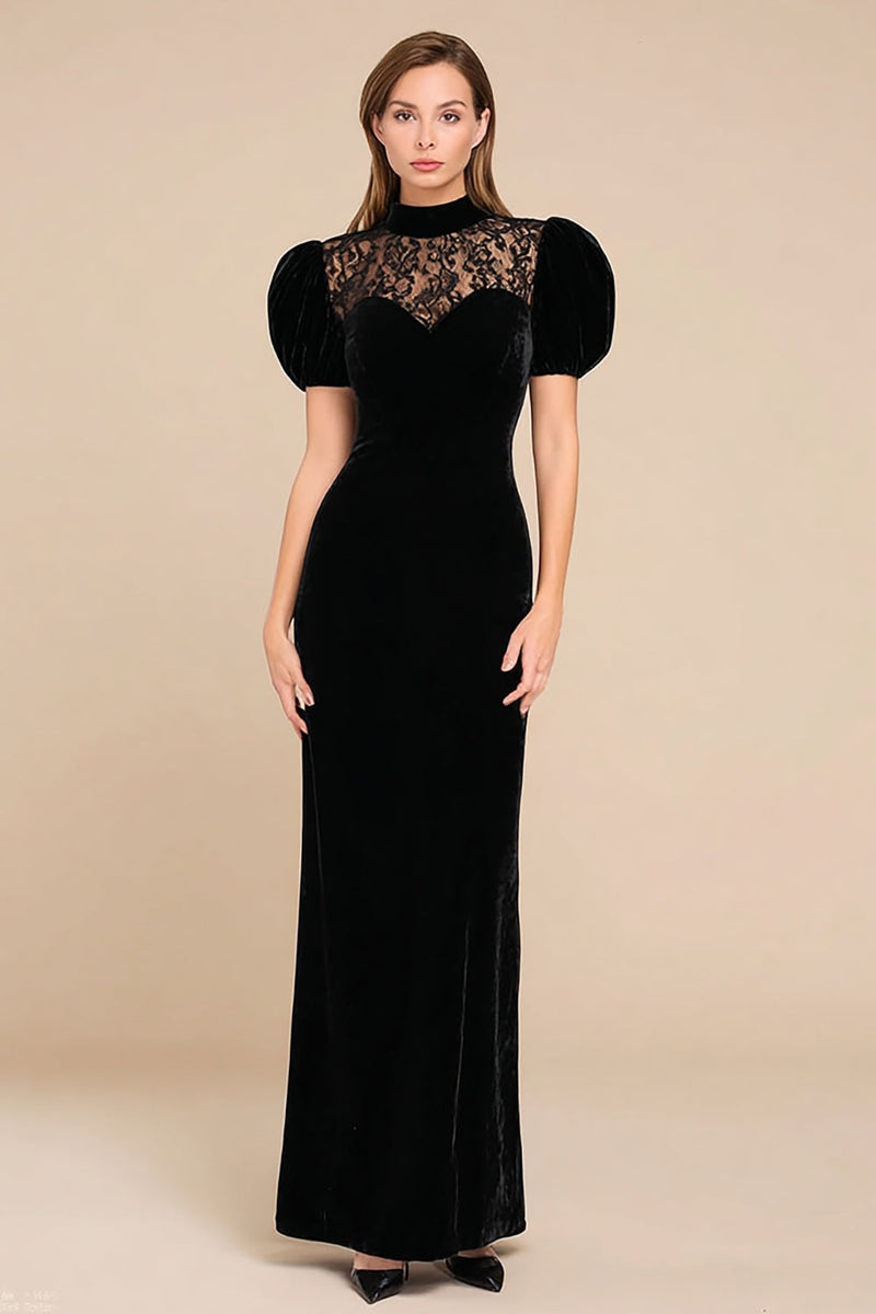 Load image into Gallery viewer, Black Velvet Long Mermaid Holiday Party Dress