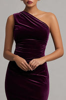 Load image into Gallery viewer, Plum Velvet Ruched Long Mermaid Holiday Party Dress