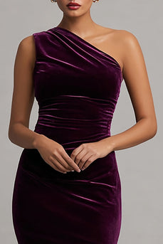 Plum Velvet Ruched Long Mermaid Holiday Party Dress