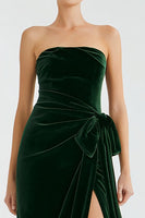 Load image into Gallery viewer, Pine Velvet Strapless Long Holiday Party Dress with Slit