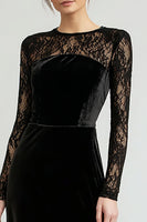 Load image into Gallery viewer, Black Velvet Long Sheath Holiday Party Dress with Lace