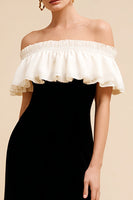 Load image into Gallery viewer, Black and White Ruffled Long Velvet Holiday Party Dress