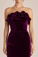 Load image into Gallery viewer, Plum Ruffled Long Velvet Holiday Party Dress