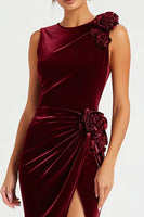 Load image into Gallery viewer, Burgundy Velvet Long Holiday Party Dress with Slit