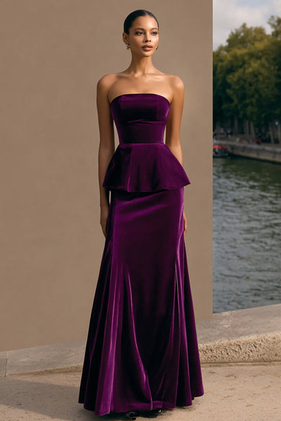 Plum Velvet Long Sheath Holiday Party Dress