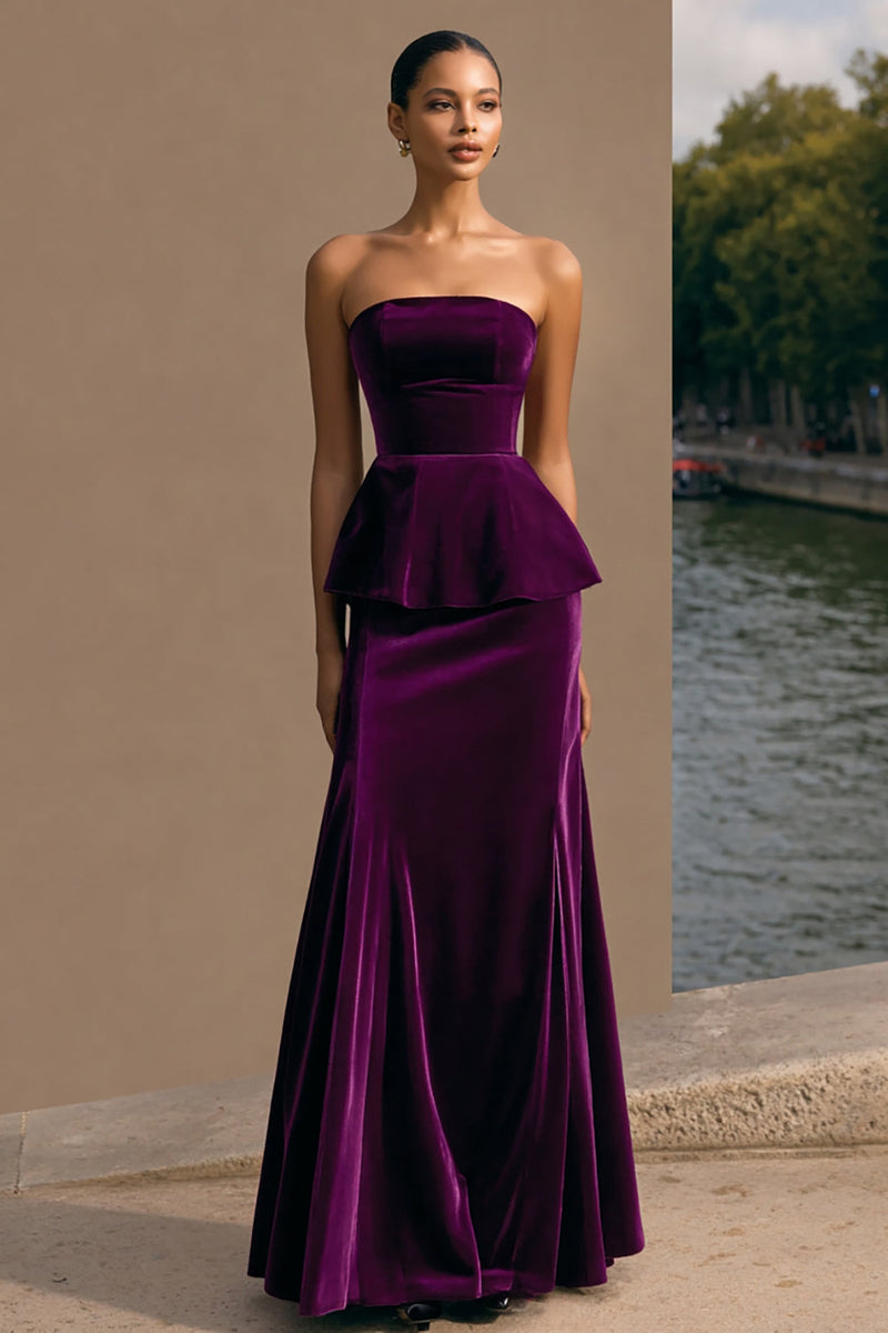 Load image into Gallery viewer, Plum Velvet Long Sheath Holiday Party Dress