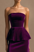 Load image into Gallery viewer, Plum Velvet Long Sheath Holiday Party Dress