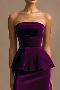 Plum Velvet Long Sheath Holiday Party Dress