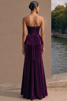 Plum Velvet Long Sheath Holiday Party Dress