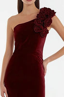 Load image into Gallery viewer, Burgundy Long Velvet Holiday Party Dress with 3D Flowers
