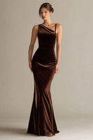Load image into Gallery viewer, Dark Brown Mermaid Velvet Long Holiday Party Dress